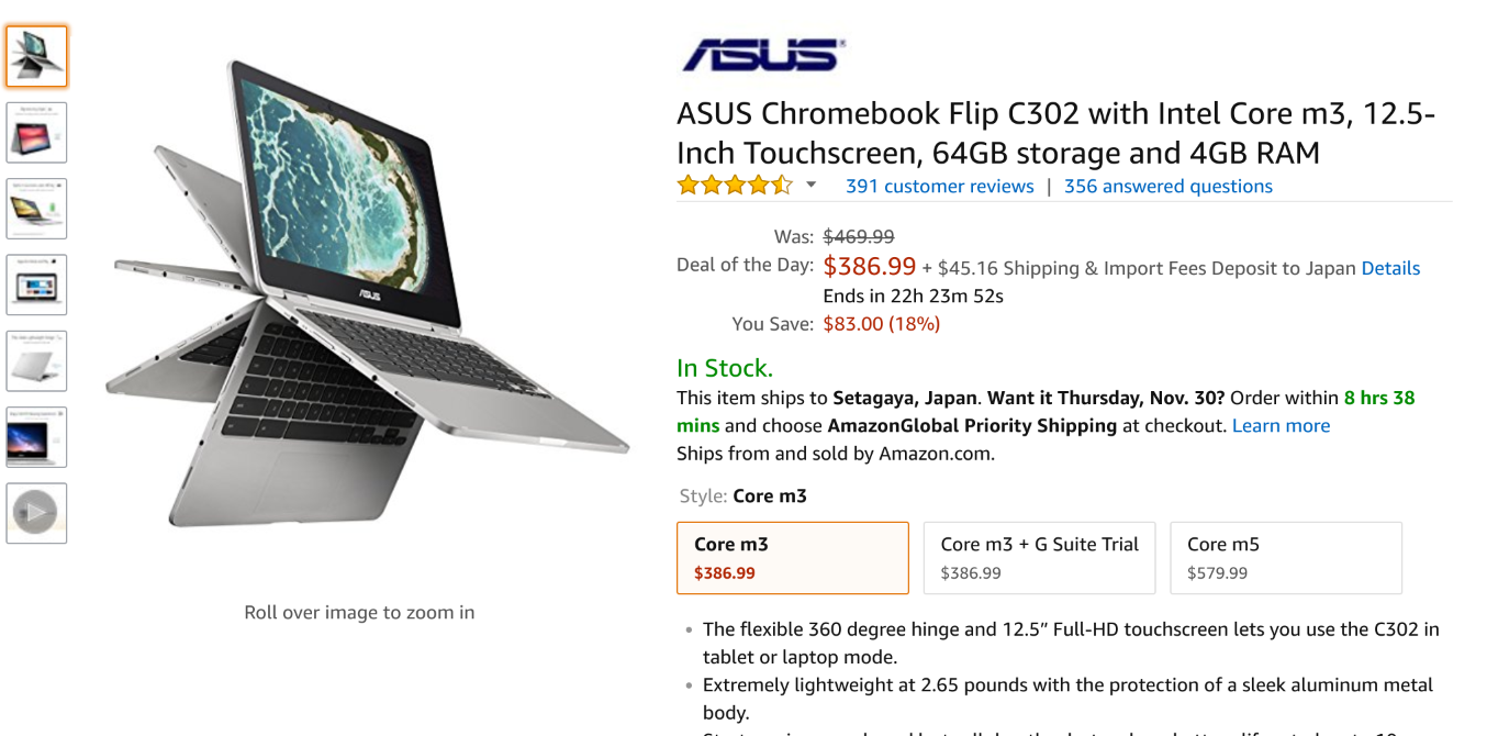 Amazon.com: ASUS Chromebook Flip C302 with Intel Core m3, 12.5-Inch Touchscreen, 64GB storage and 4GB RAM: Computers & Accessories