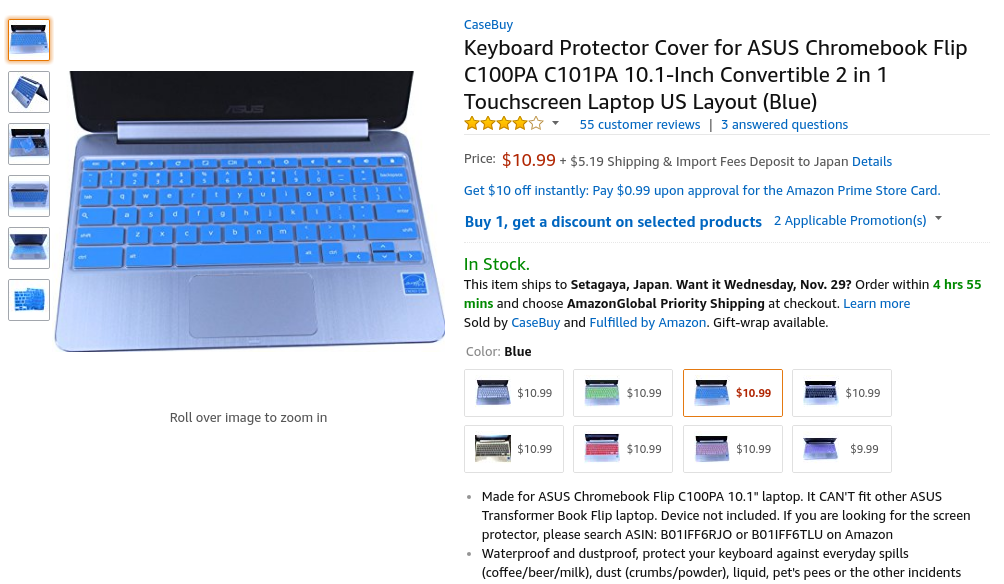 Amazon.com: Keyboard Protector Cover for ASUS Chromebook Flip C100PA C101PA 10.1-Inch Convertible 2 in 1 Touchscreen Laptop US Layout (Blue): Computers & Accessories