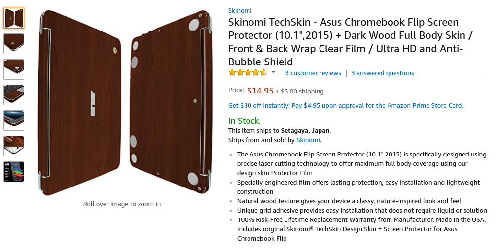 Amazon.com: Skinomi TechSkin - Asus Chromebook Flip Screen Protector (10.1",2015) + Dark Wood Full Body Skin / Front & Back Wrap Clear Film / Ultra HD and Anti-Bubble Shield: Computers & Accessories