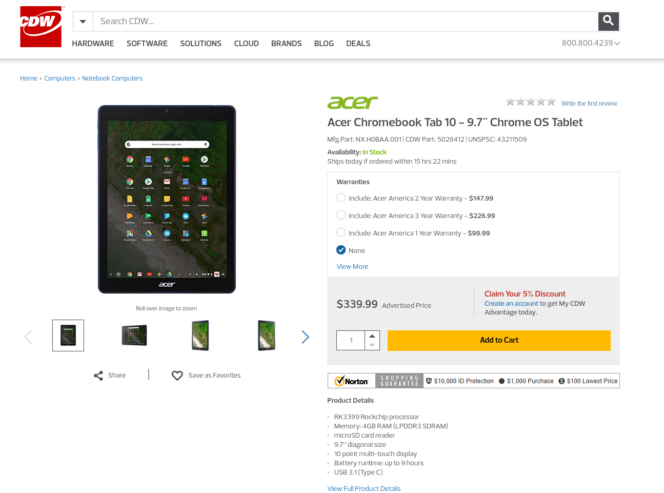 Acer Chromebook Tab 10 - 9.7" Chrome OS Tablet